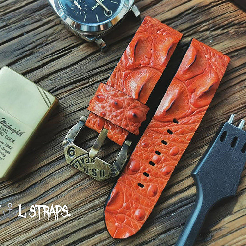 Custom Crocodile Backbone & Tail Leather Watch Strap - Personalized Design, Sweat-Resistant, Premium Pin Buckle