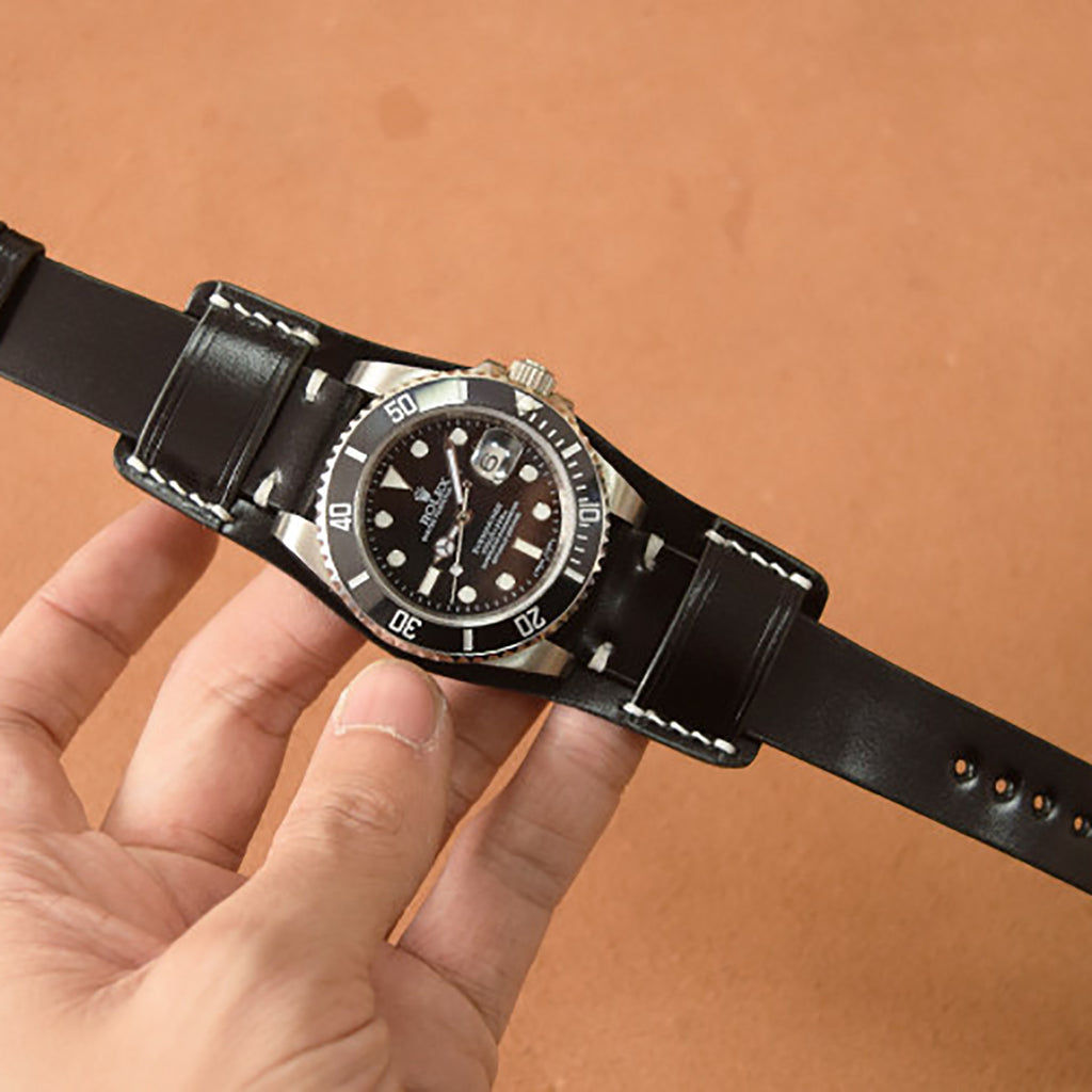 New Year Double-Sided Horsehide Leather Watch Strap - Minimalist Design, Retro Style, Handcrafted with Precision