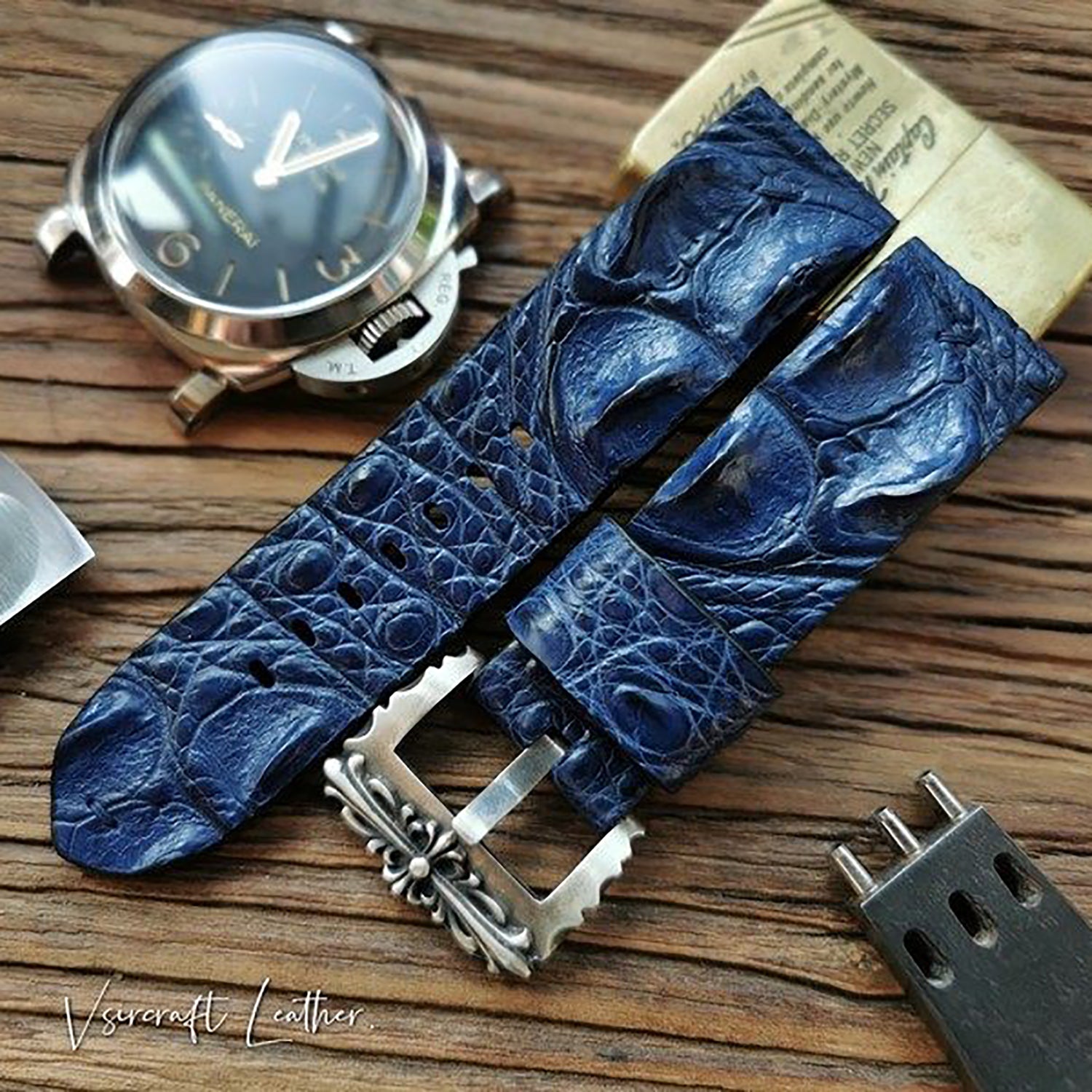 Custom Crocodile Backbone & Tail Leather Watch Strap - Personalized Design, Sweat-Resistant, Premium Pin Buckle