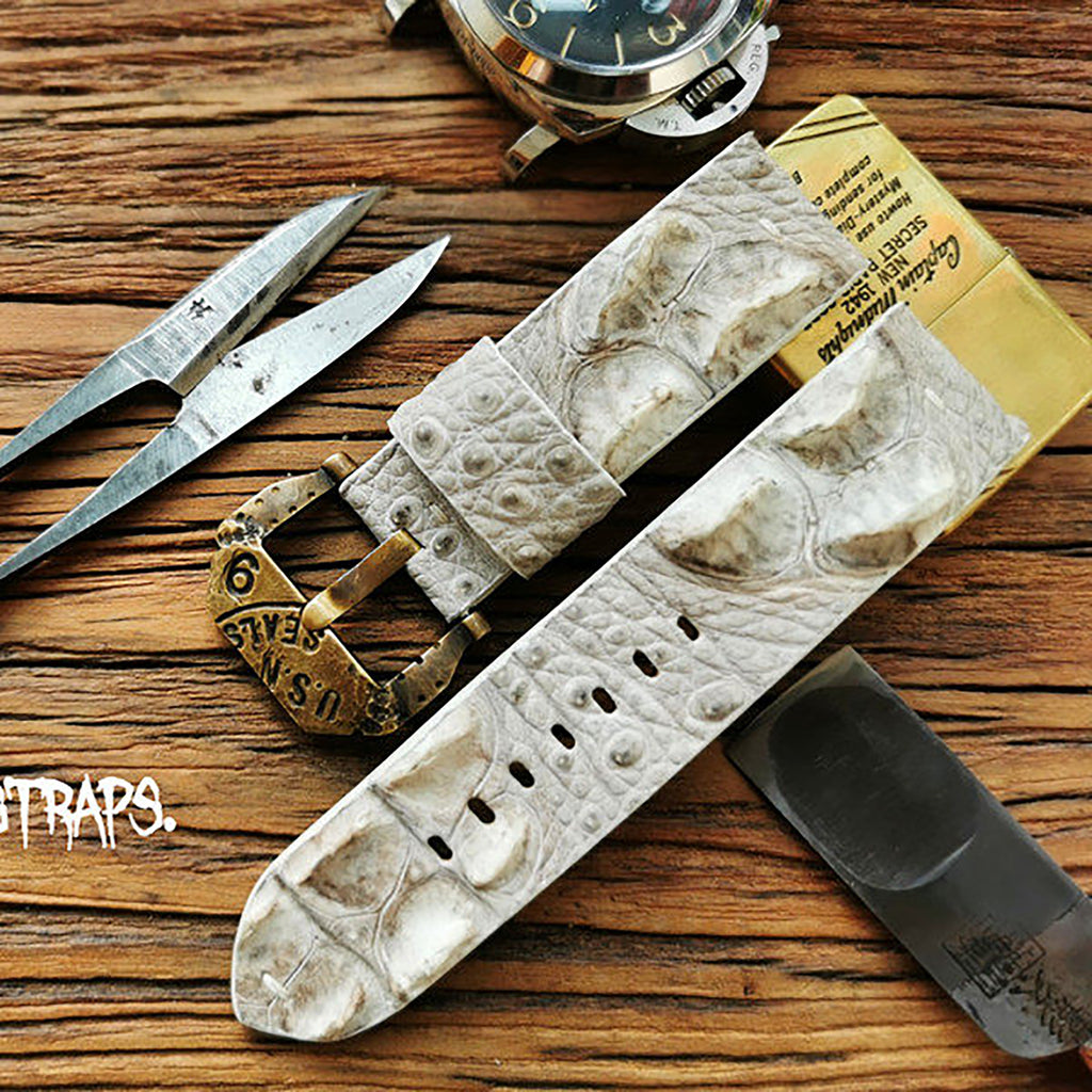 Custom Crocodile Backbone & Tail Leather Watch Strap - Personalized Design, Sweat-Resistant, Premium Pin Buckle