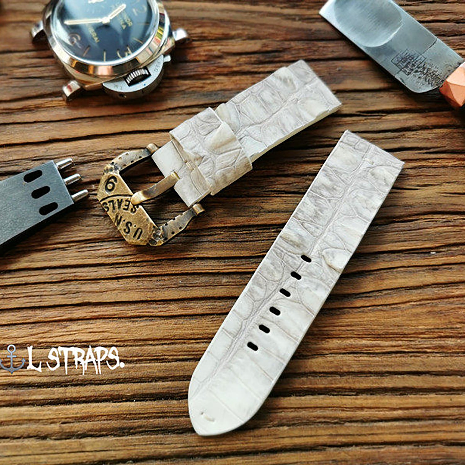 Custom Crocodile Backbone & Tail Leather Watch Strap - Personalized Design, Sweat-Resistant, Premium Pin Buckle