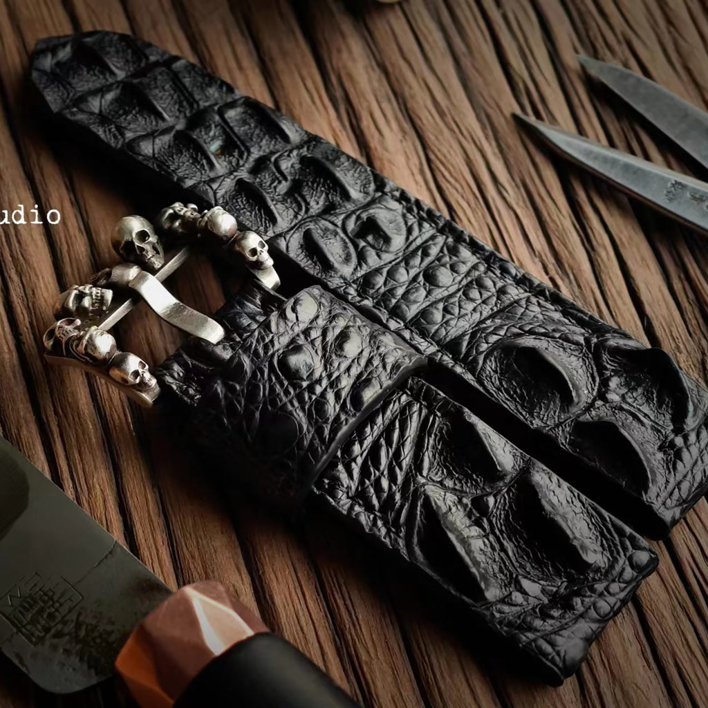 Custom Crocodile Backbone & Tail Leather Watch Strap - Personalized Design, Sweat-Resistant, Premium Pin Buckle