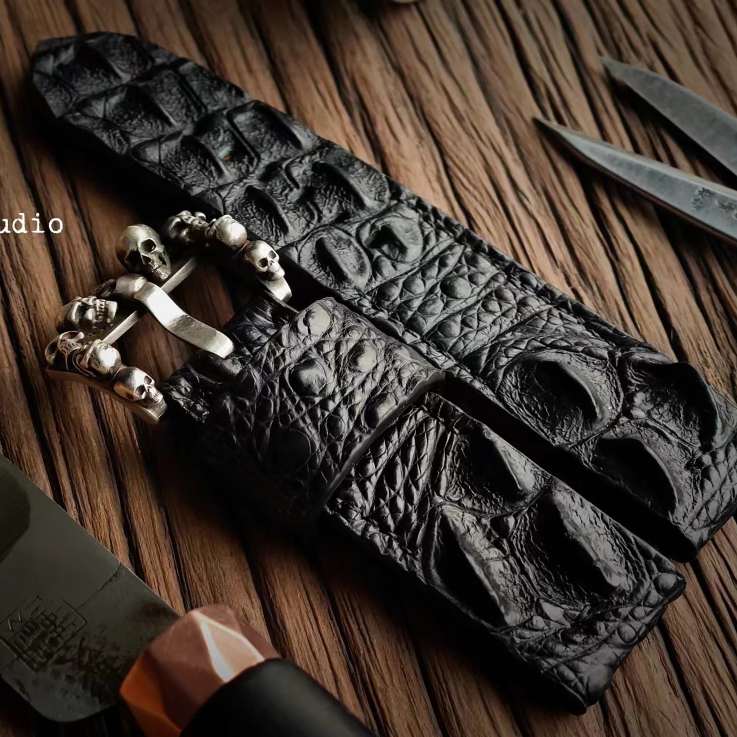 Custom Crocodile Backbone & Tail Leather Watch Strap - Personalized Design, Sweat-Resistant, Premium Pin Buckle