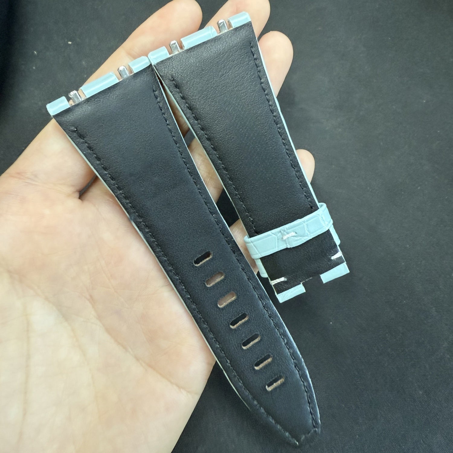 Compatible with Audemars Piguet 26420, Dark Grey Crocodile Leather Watch Strap