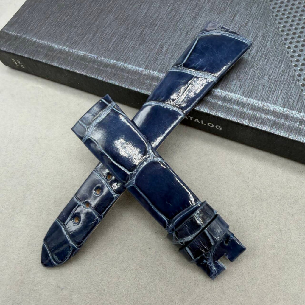 Dark Blue Crocodile Leather Watch Strap Compatible with Bvlgari LVCEA Series