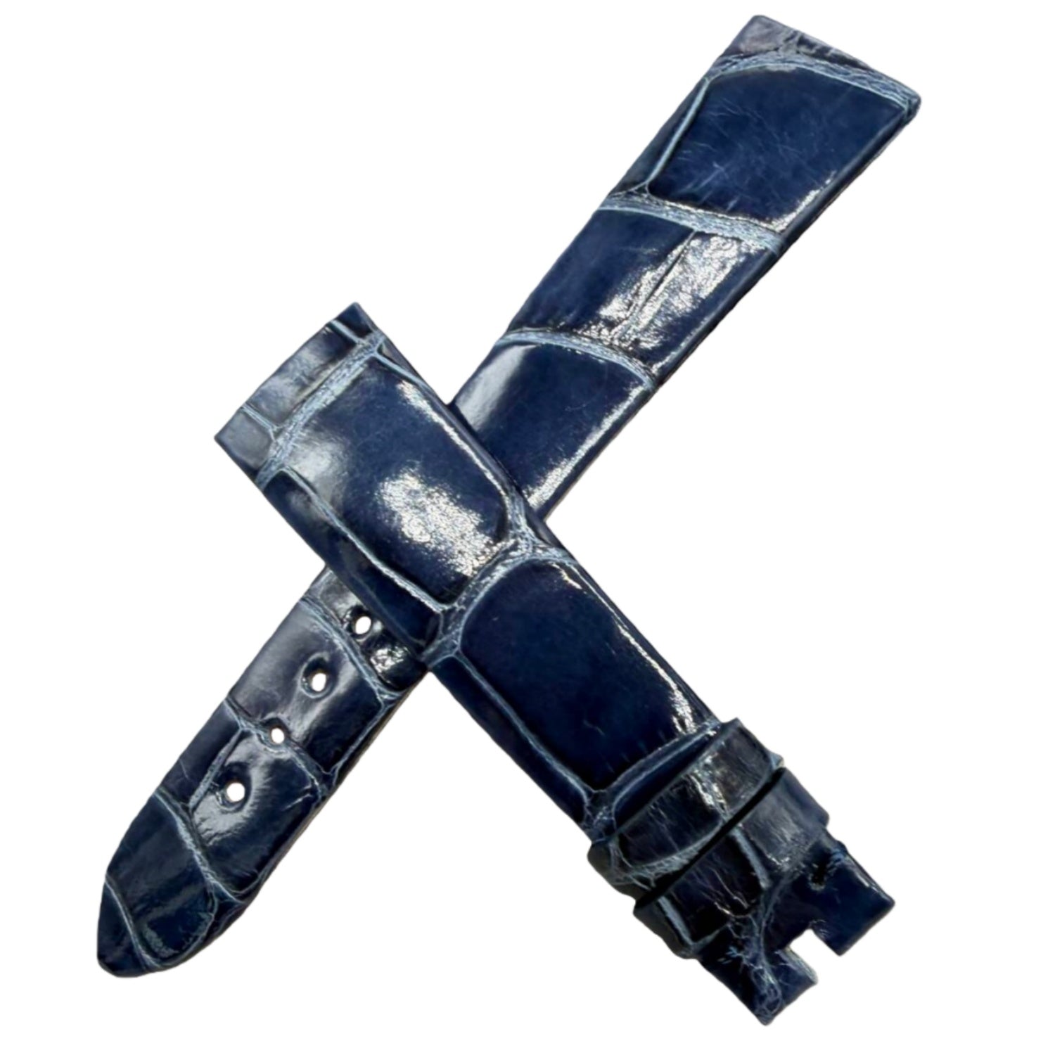 Dark Blue Crocodile Leather Watch Strap Compatible with Bvlgari LVCEA Series