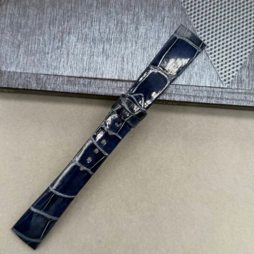 Dark Blue Crocodile Leather Watch Strap Compatible with Bvlgari LVCEA Series