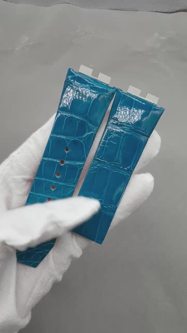 Compatible with Hublot 411 Series Blue Crocodile Leather Watch Strap