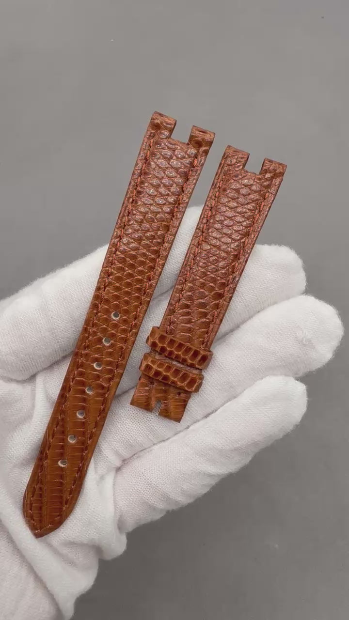 Custom Handmade Gold-Brown Lizard Leather Watch Strap for Cartier Tank Series W8000007
