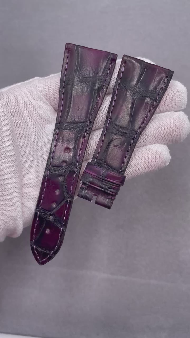 Alligator Leather Watch Strap for BVLGARI OCTO 103195 Series - Handmade Genuine Leather Strap in Deep Purple