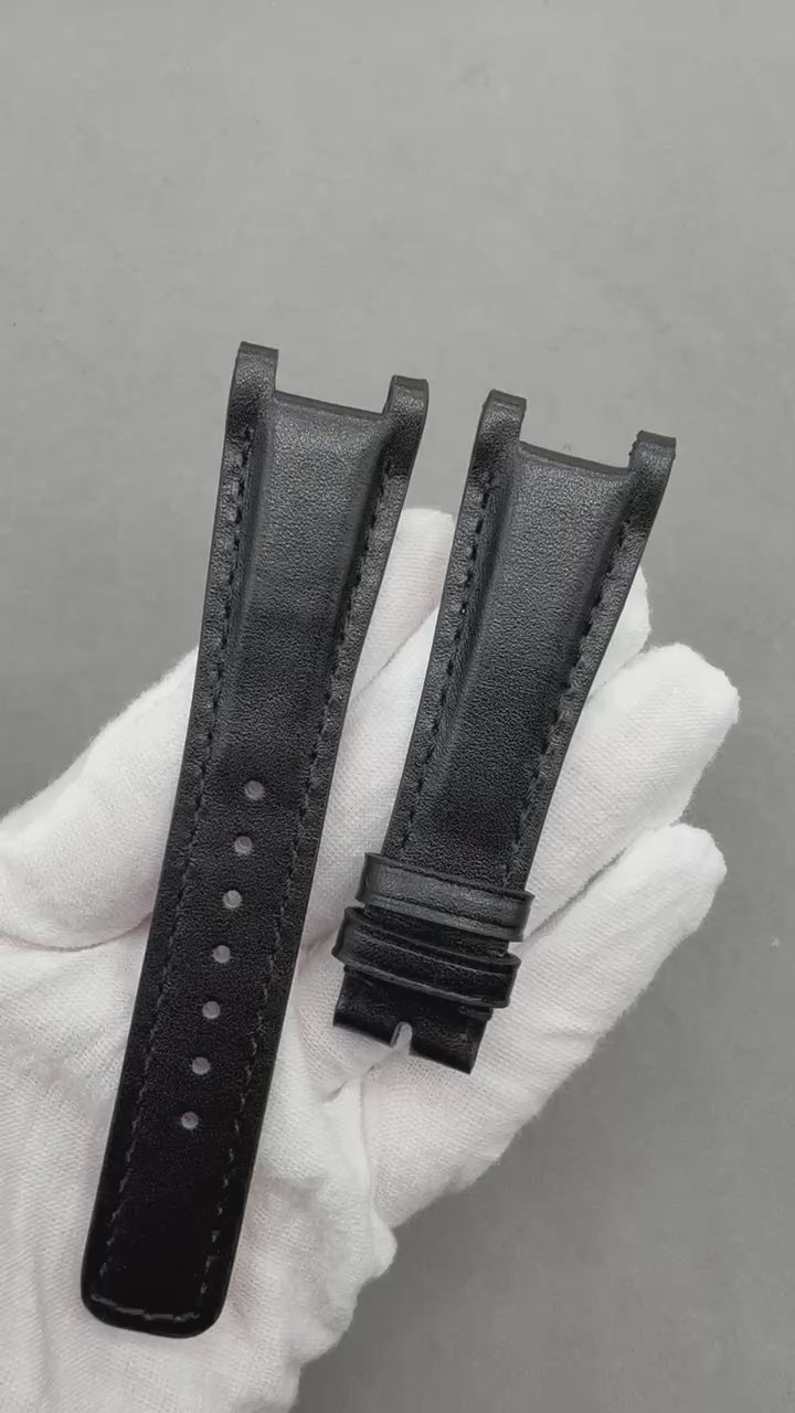 Handcrafted Black Plain Cowhide Leather Notched  Watch Strap for Gucci YA133205