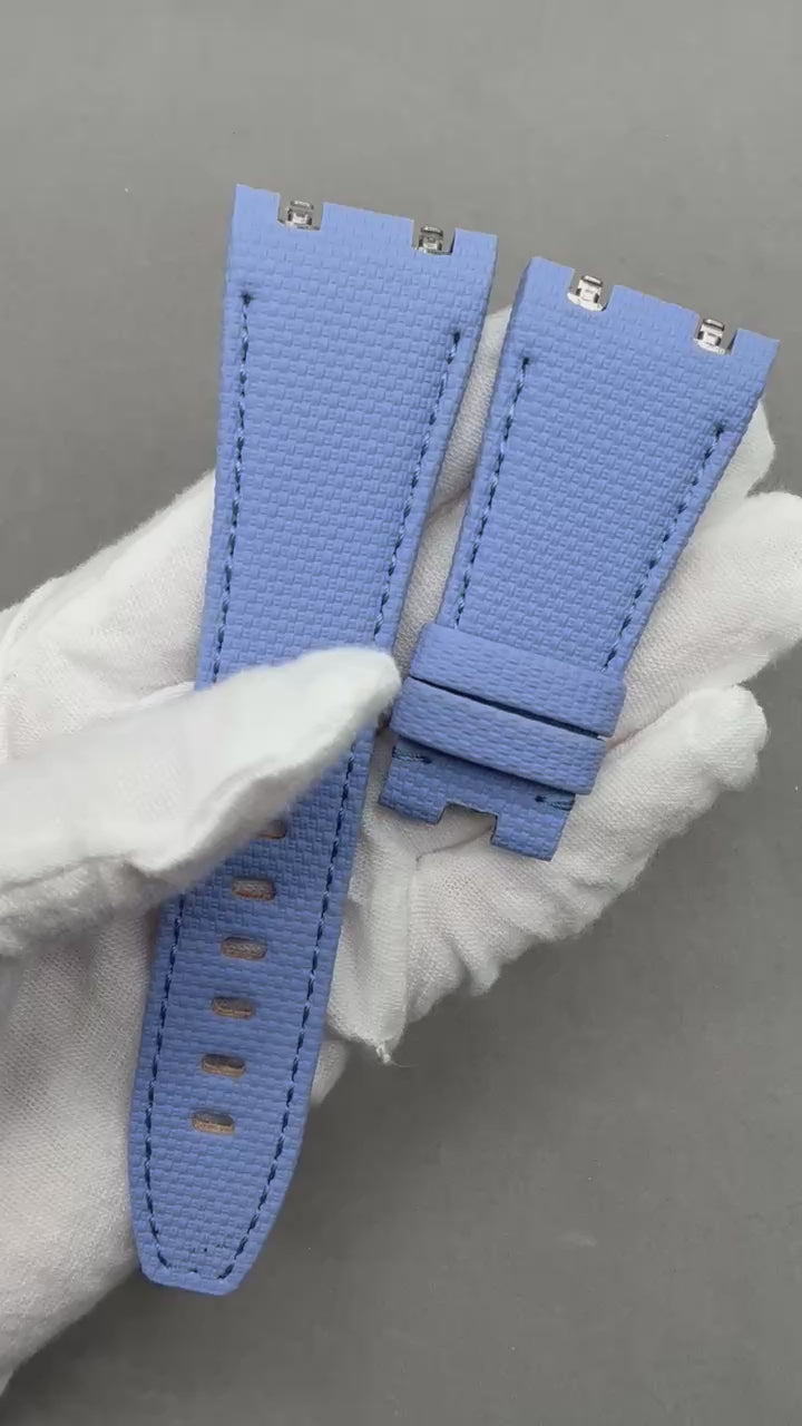 Handcrafted Light Blue Nylon-Fluororubber Quick-Release Watch Strap for Audemars Piguet 26420 15720