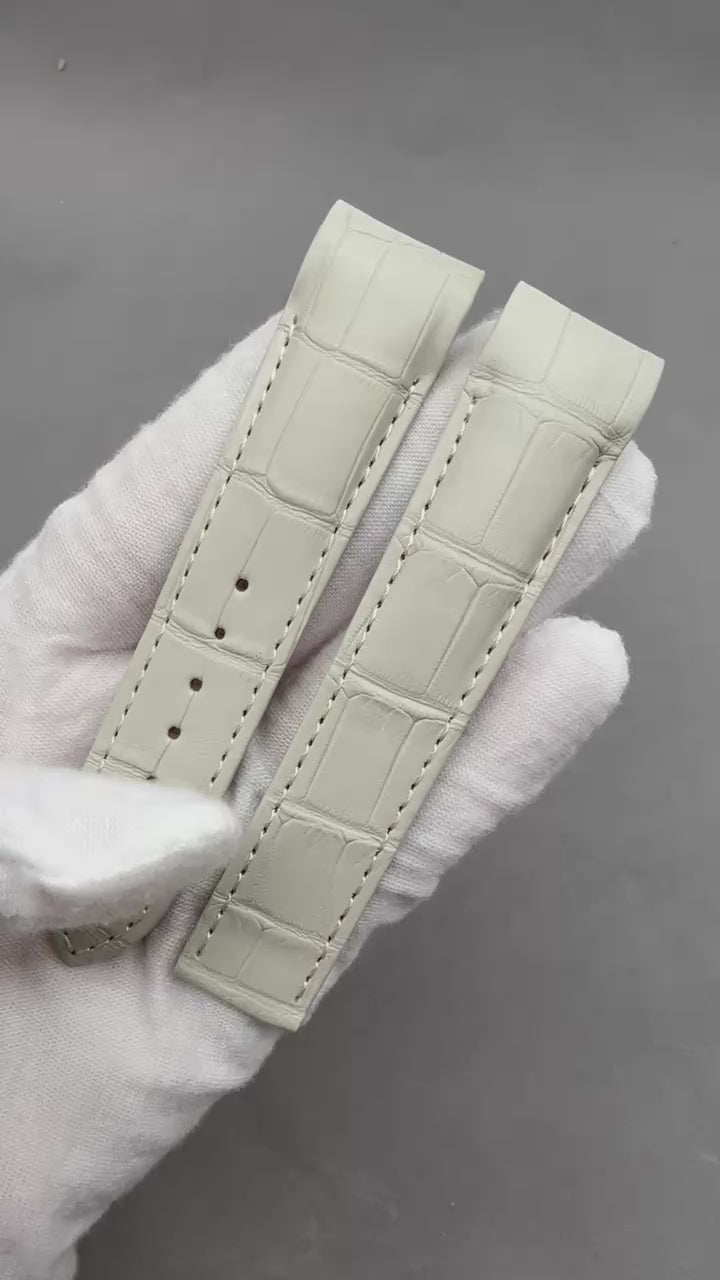 Custom Handmade Light Grey Alligator Leather Watch Strap for OMEGA Seamaster 600 Series (Model 215.32.44.21) with Deployant Clasp
