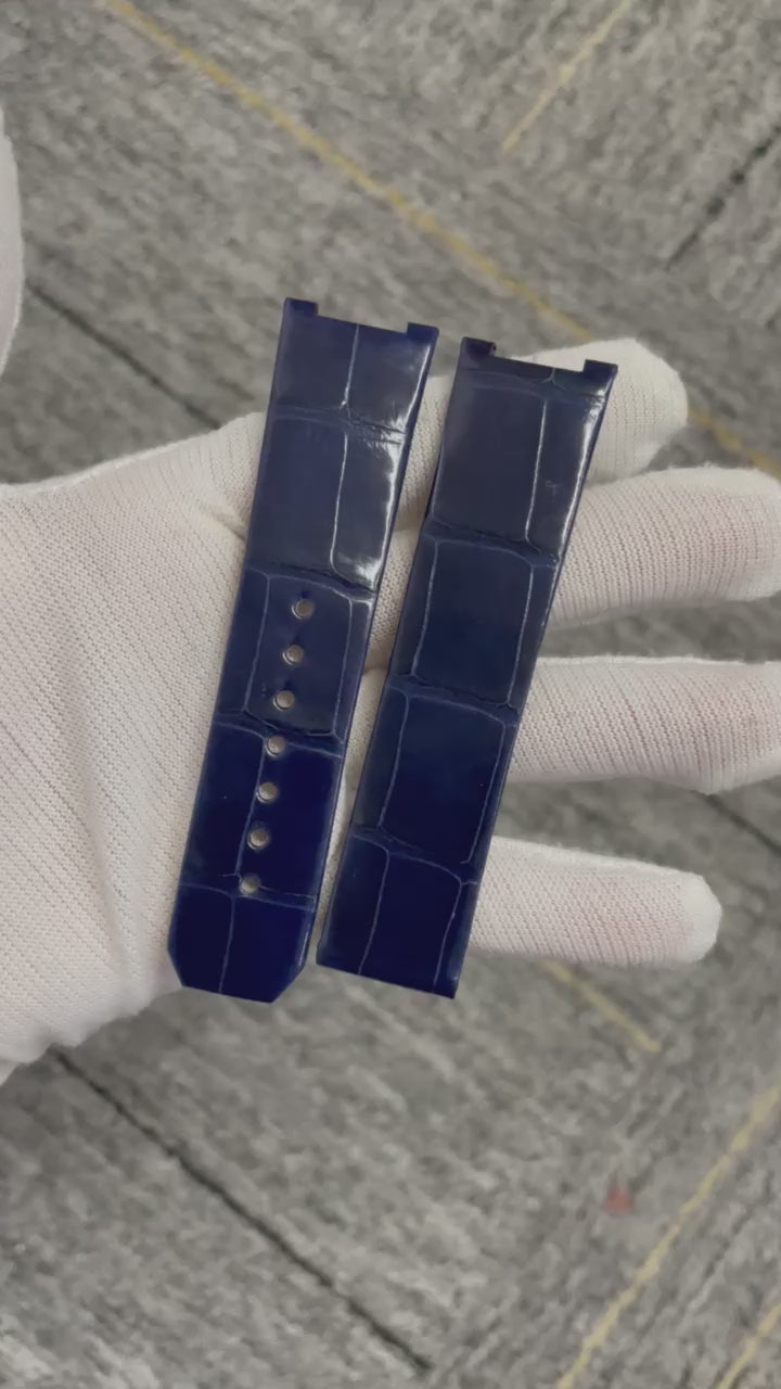 Custom Handmade Glossy Blue Alligator Leather Watch Strap for OMEGA Constellation (35.5mm Case, 23-Notch, Model: 23)