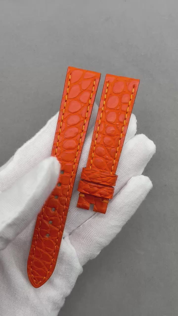 Compatible Orange Crocodile Leather Watch Strap with Circular Grain, Handcrafted for Chopard Happy Diamonds