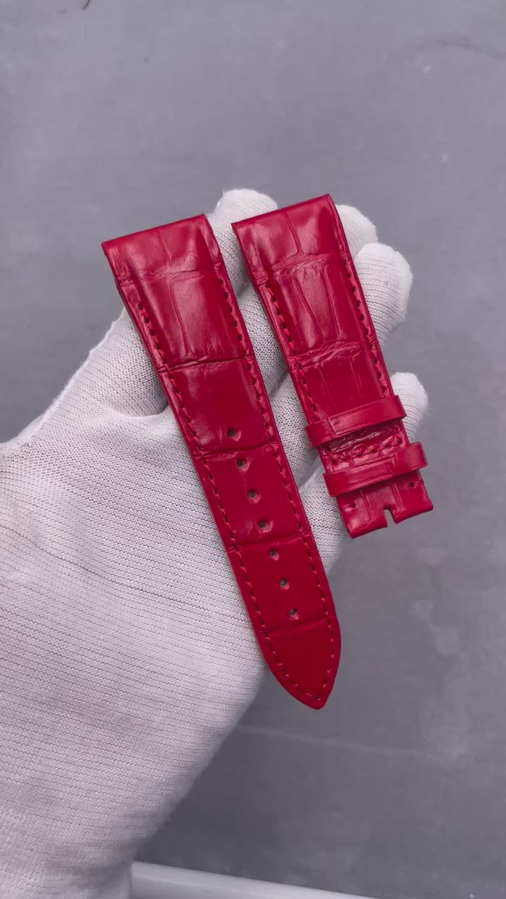 Alligator Leather Watch Strap for Franck Muller 8800/9900 Series - Custom Handmade Genuine Alligator Leather Strap with Red Gator Grain