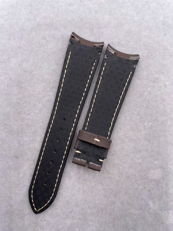 Handmade Custom Nylon-Textured Deep Brown Rubber Watch Strap for Breguet 3810 Series