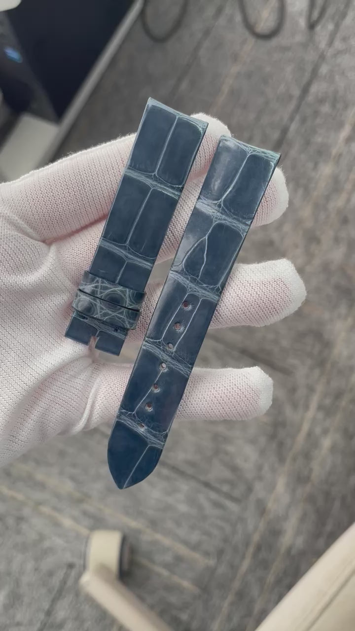 Custom Alligator Leather Watch Strap for Jaeger-LeCoultre Rendez-Vous Q3448430 (Blue-Grey, Women's)