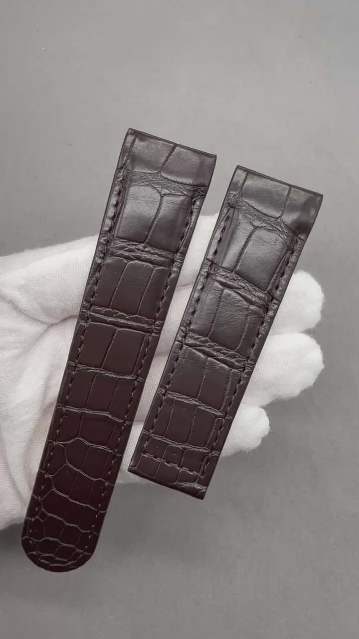 Handcrafted Custom Alligator Leather Watch Strap with Bamboo Texture for EBEL