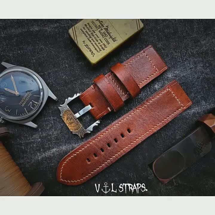 Handcrafted Custom Watch Strap - Vintage Battle-Worn American Style, Red-Brown Cowhide, Thickened, Soft & Durable, Pin Buckle
