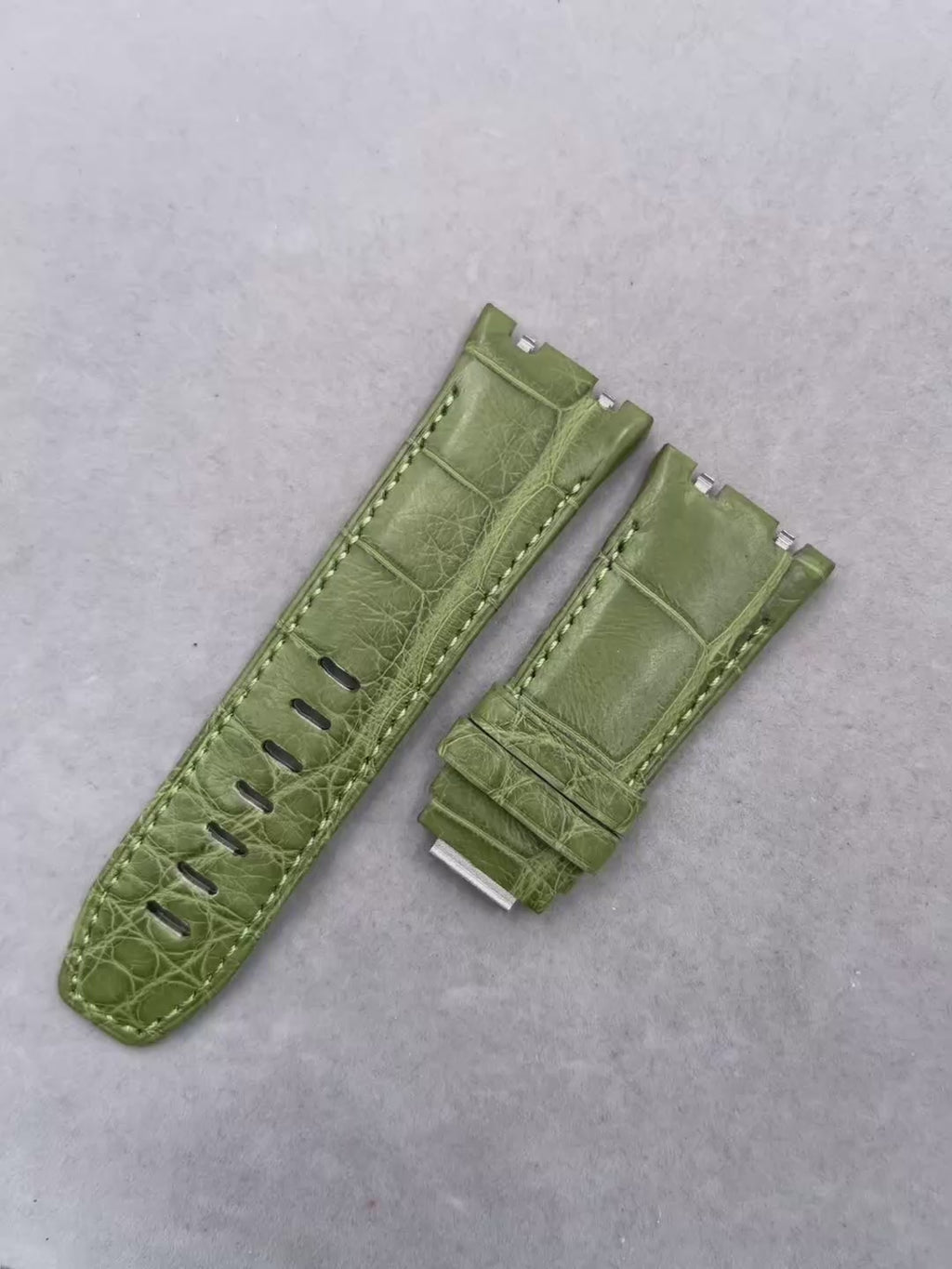 Dark Gray Alligator Leather Watch Strap with Hook-and-Loop Fastener for Audemars Piguet 15720 Royal Oak Offshore