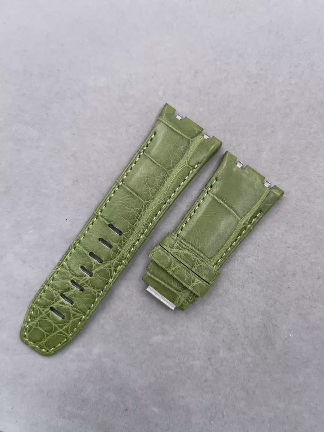 Dark Gray Alligator Leather Watch Strap with Hook-and-Loop Fastener for Audemars Piguet 15720 Royal Oak Offshore
