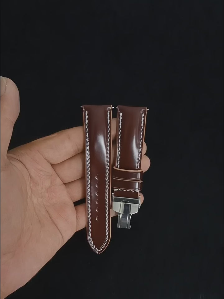 Compatible with Breitling & Tudor - Handmade Burgundy Horsehide Leather Watch Strap