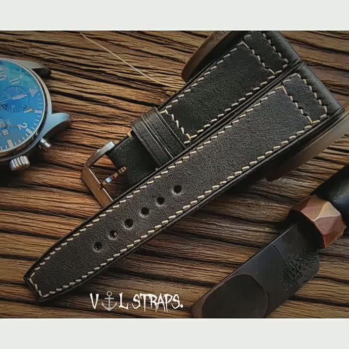 Handcrafted Custom Italian Leather Watch Strap - Meteorite Gray, Soft & Comfortable, Pilot & Portuguese Style with Pin Buckle