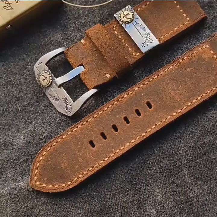 Handmade Watch Strap Customization - British Vintage Cowhide, Oil-Waxed Thickened, American-Style Reverse Suede Pin-Buckle
