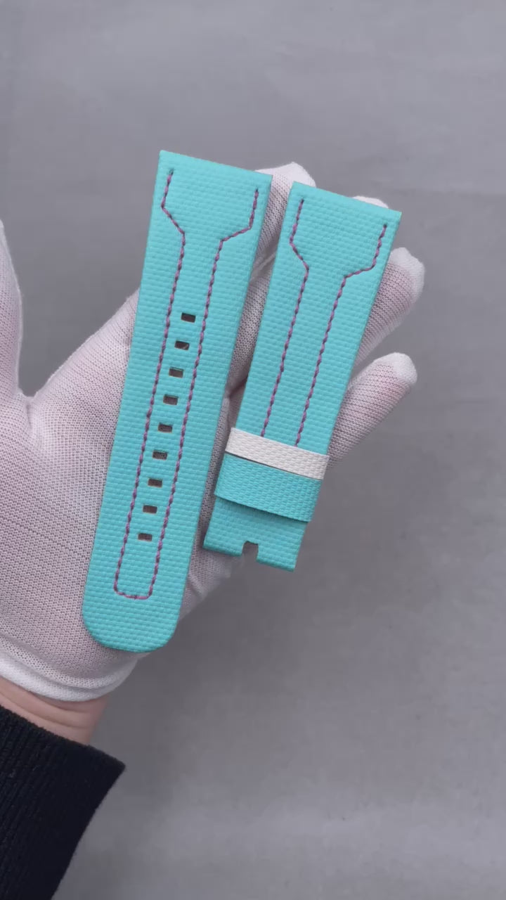 Handcrafted Tiffany Blue Nylon Texture Fluororubber Watch Strap, Custom-Fit for SevenFriday (Hand-Sewn)