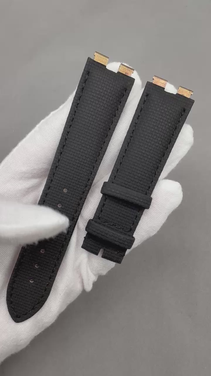Watch Strap for Piaget POLO G0A31159/G0A32040 Series - 21mm Handmade Custom Black Nylon-Textured Rubber Strap