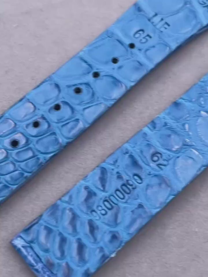 Custom Handcrafted ALLIGATOR Leather Strap for Omega Constellation De Ville Manhattan - High-Gloss 1202.30.00 Blue Double-Sided