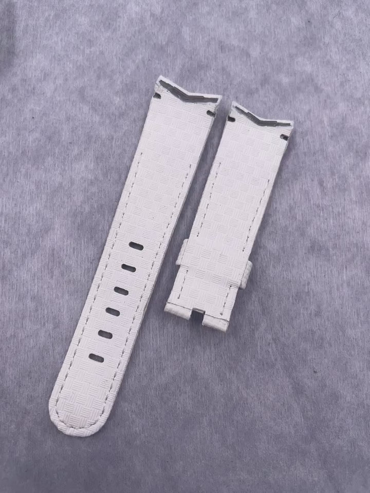 Fits Corum Admiral's Cup Legend 42 Chrono 116.101.36/0F61AN20 White Nylon Fluororubber Handmade Custom Rubber Watch Strap with End Grain