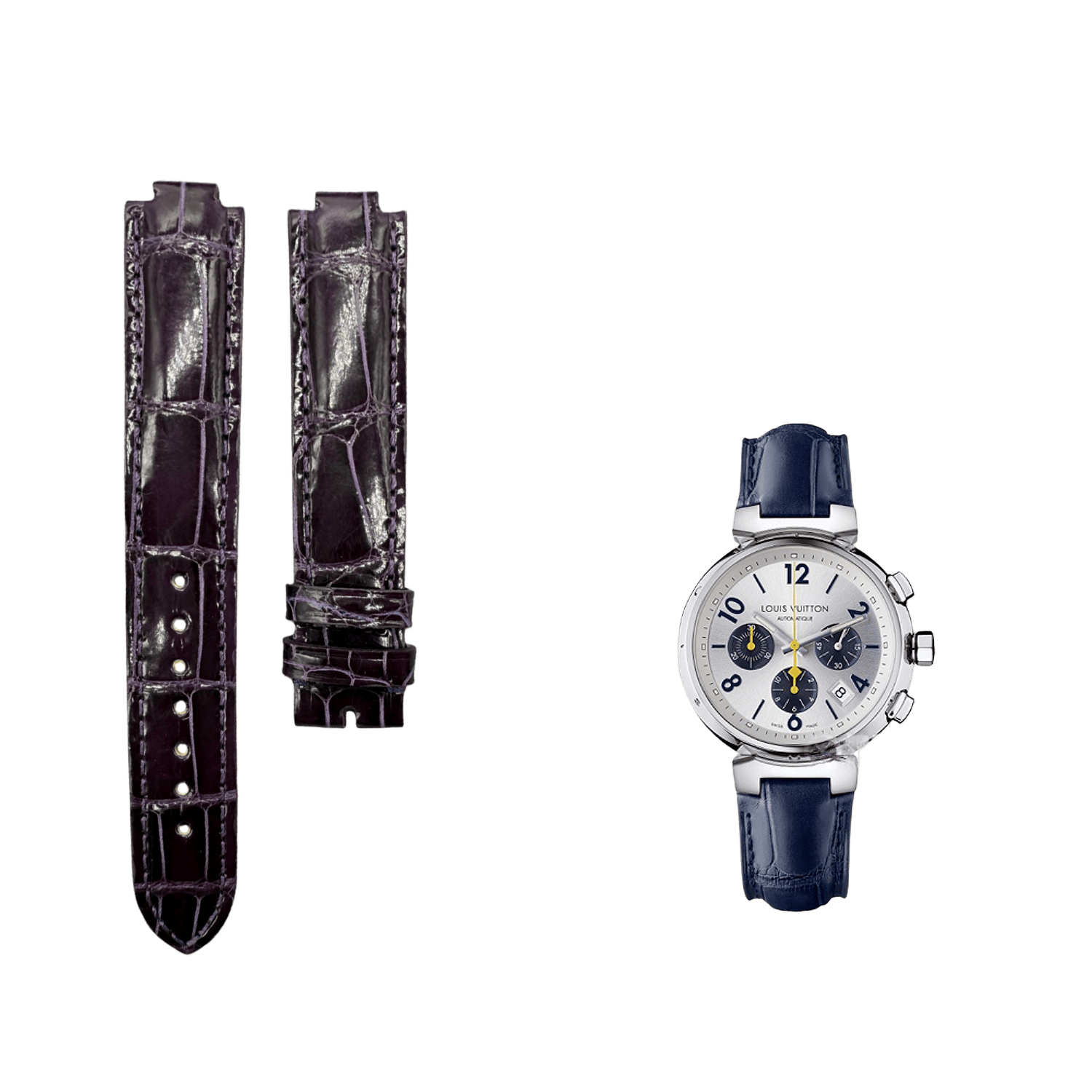 Genuine Crocodile Leather Watch Strap in Deep Purple, Handcrafted for LV Smart Watches