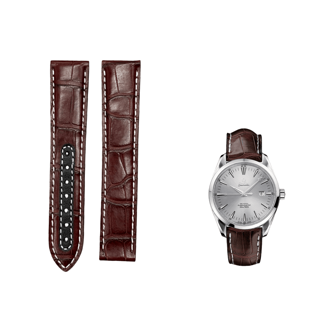 Compatible with Omega Seamaster Speedmaster Series Brown ALLIGATOR Folding Handmade Strap