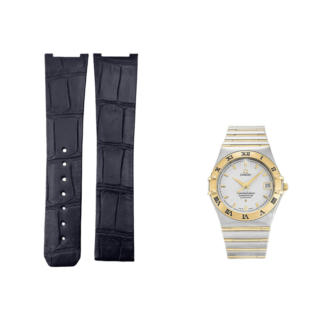 Compatible with Omega Constellation Series 35.5 Dial 23 Lug Polished Blue ALLIGATOR Strap