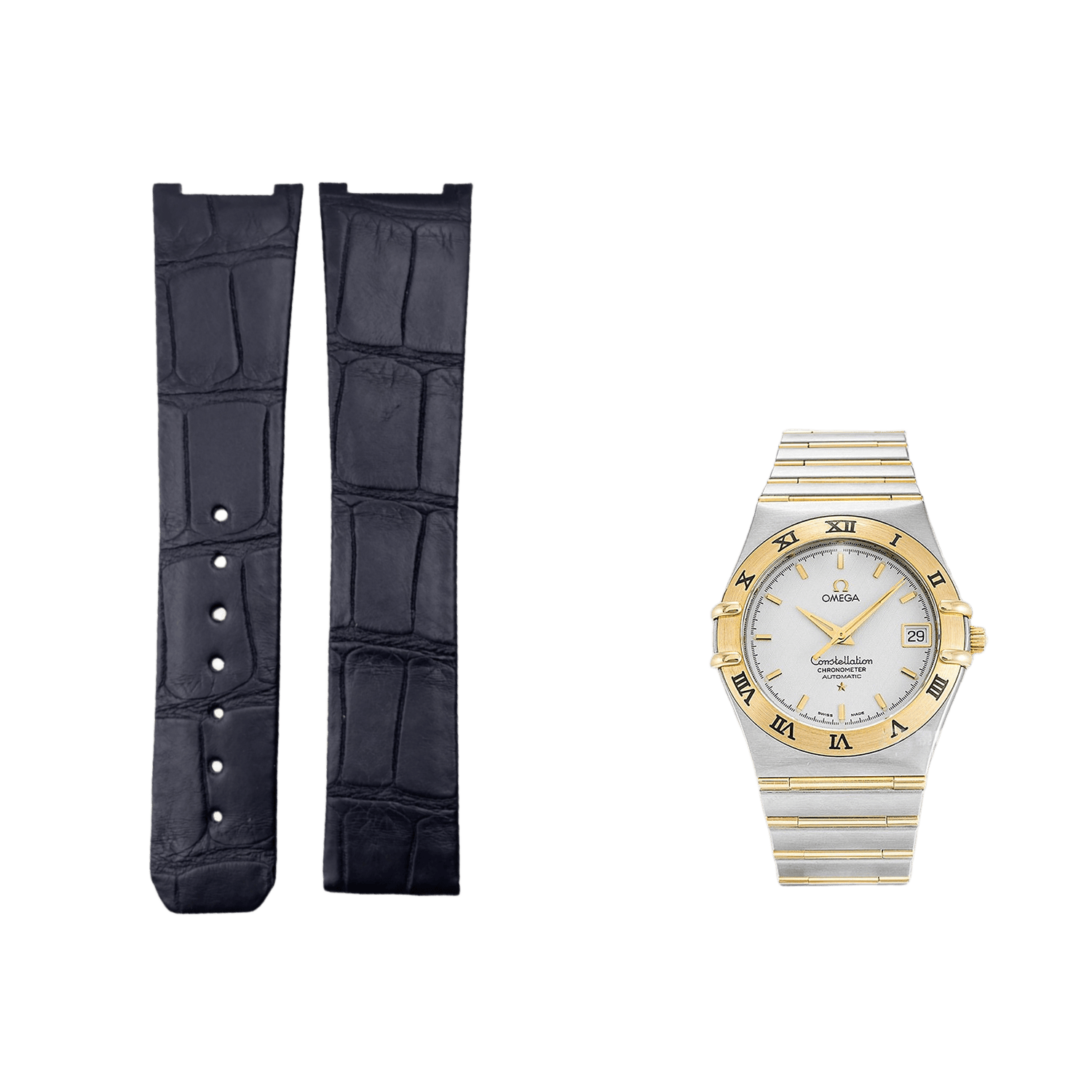 Compatible with Omega Constellation Series 35.5 Dial 23 Lug Polished Blue ALLIGATOR Strap