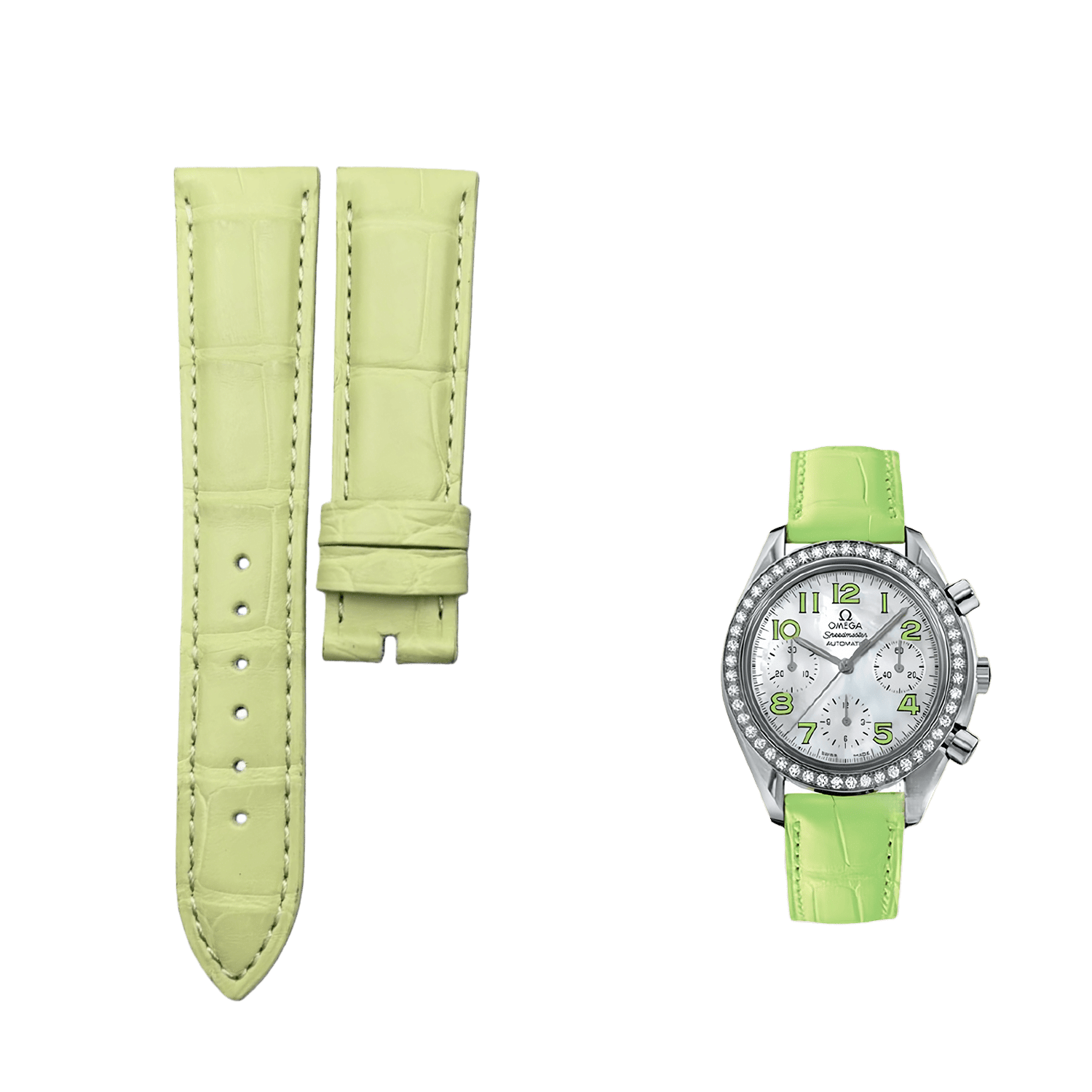 Compatible with Omega Seamaster Ladies' Grass Green ALLIGATOR Strap