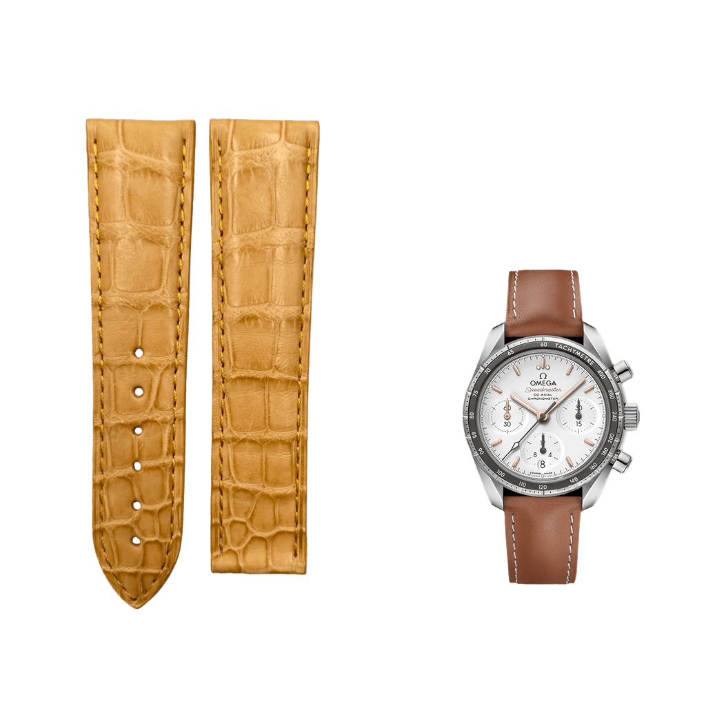 Compatible with Omega Seamaster and Speedmaster Series Ivory Yellow ALLIGATOR Strap Folding Custom Strap