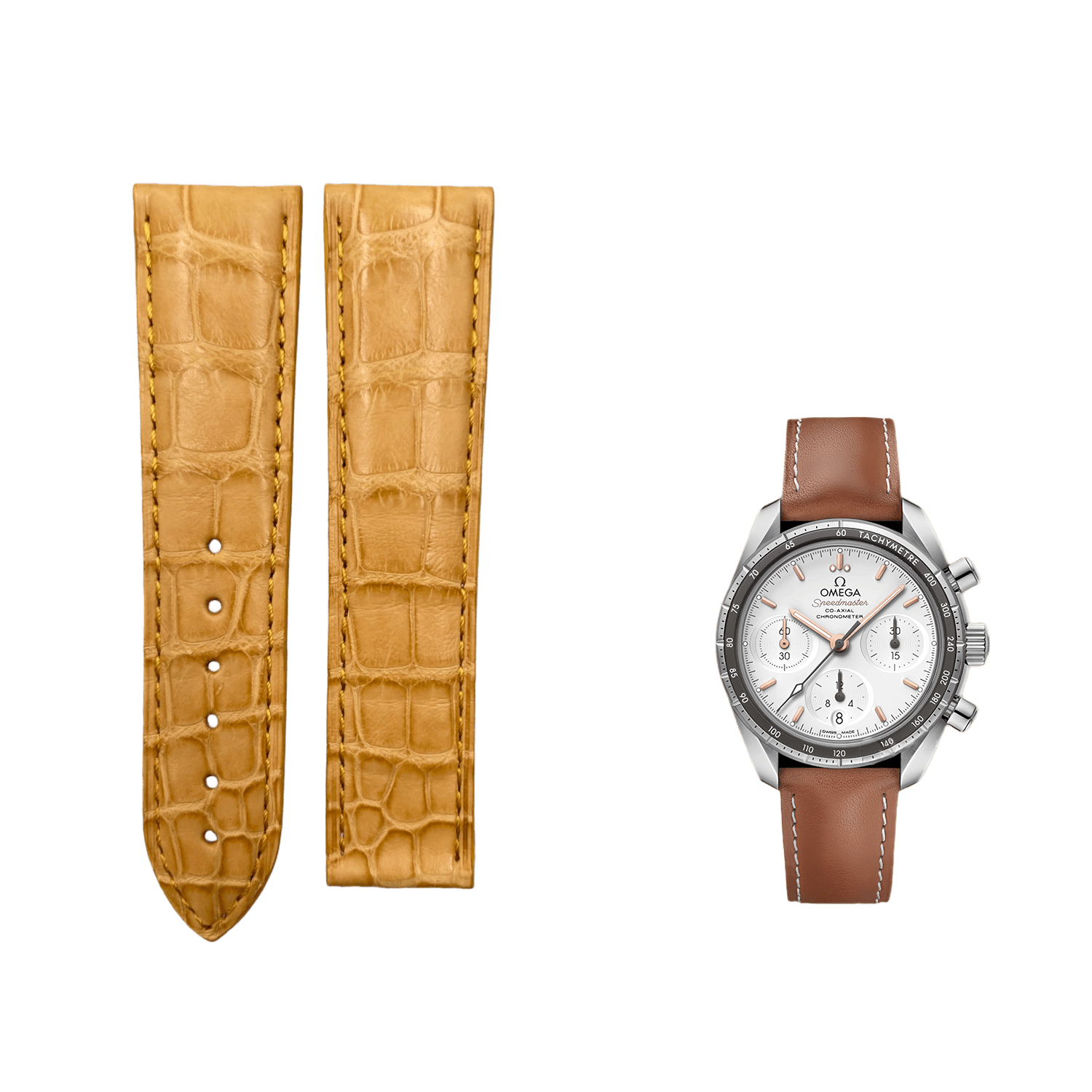 Compatible with Omega Seamaster and Speedmaster Series Ivory Yellow ALLIGATOR Strap Folding Custom Strap