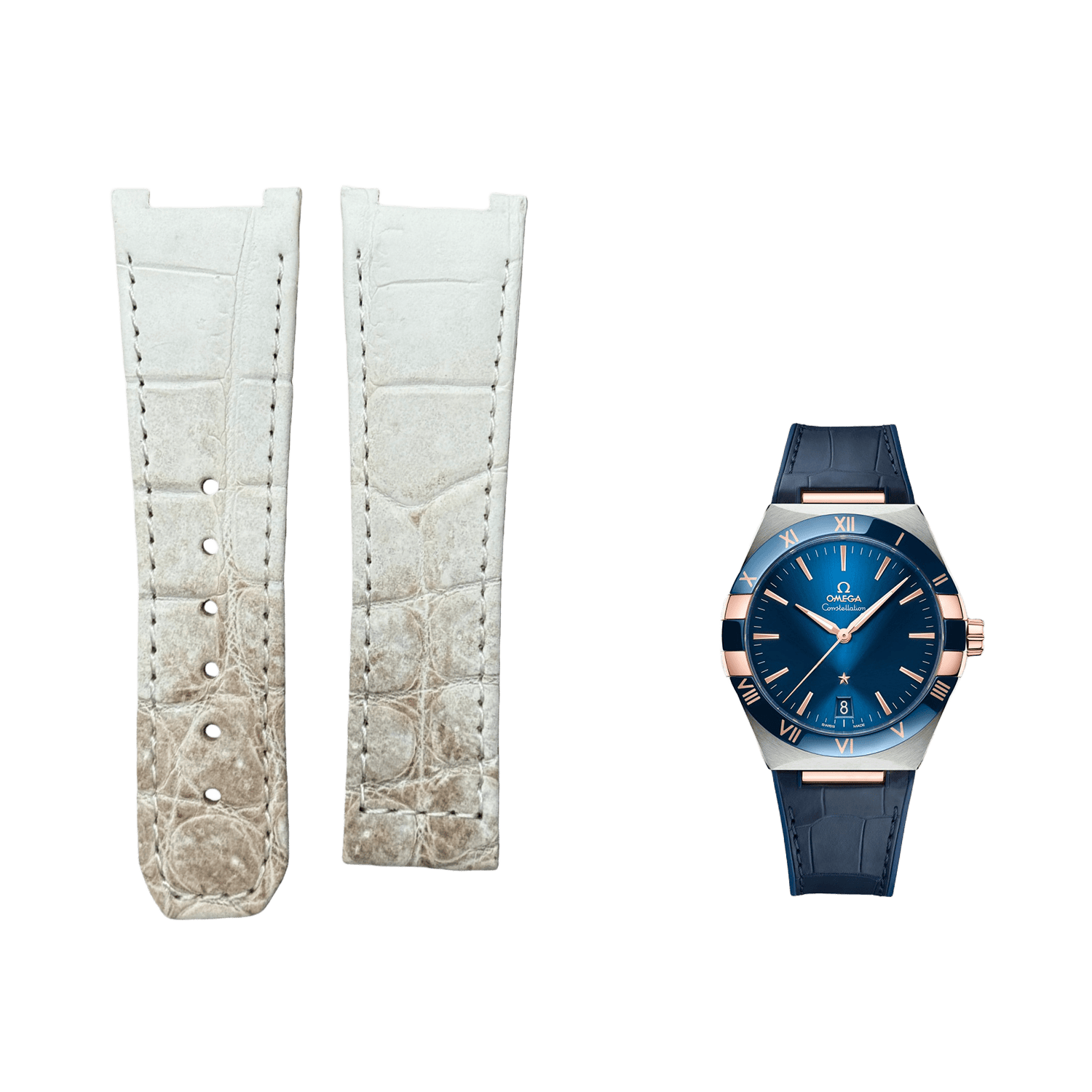 Compatible with Omega Constellation Double Eagle Manhattan Himalayan ALLIGATOR Folding Strap