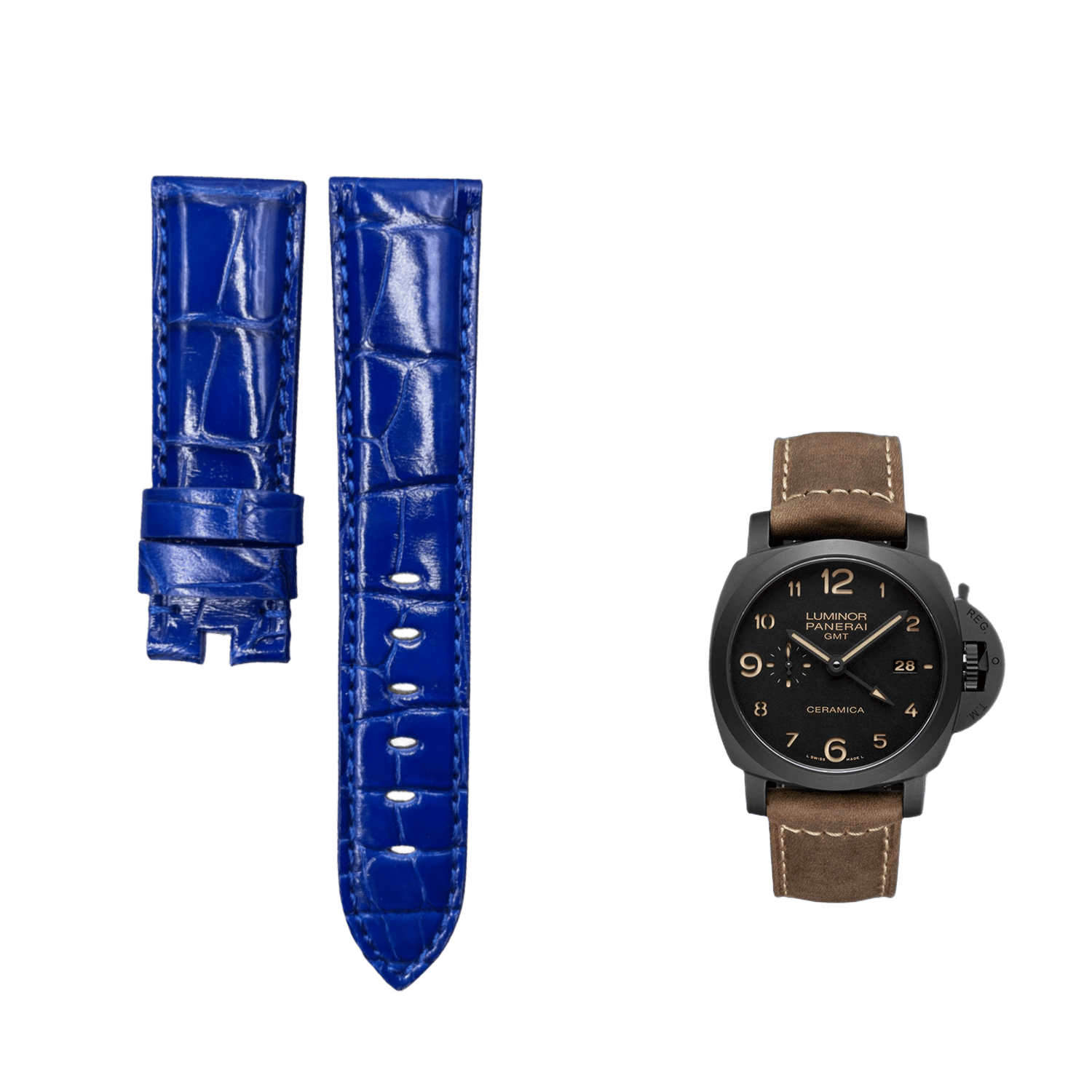 Compatible with Panerai Luminor Due Polished ALLIGATOR Strap