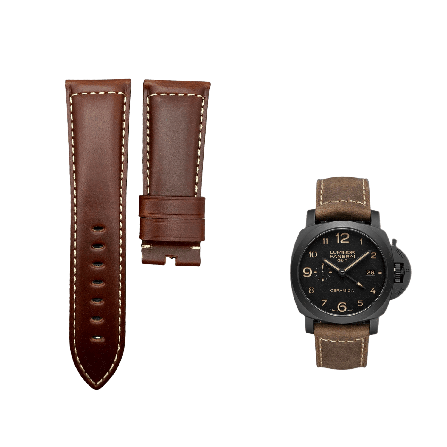 Compatible with Panerai Luminor Brown Crazy Horse Leather Handmade Custom Strap