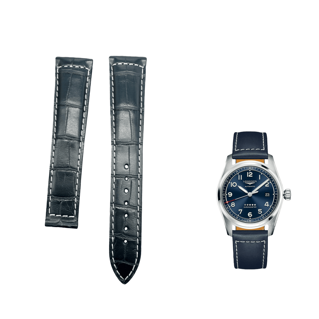 Fits Longines Pioneer L3.810.4.93.0 Deep Blue ALLIGATOR Foldover Handmade Custom Genuine Leather Watch Strap