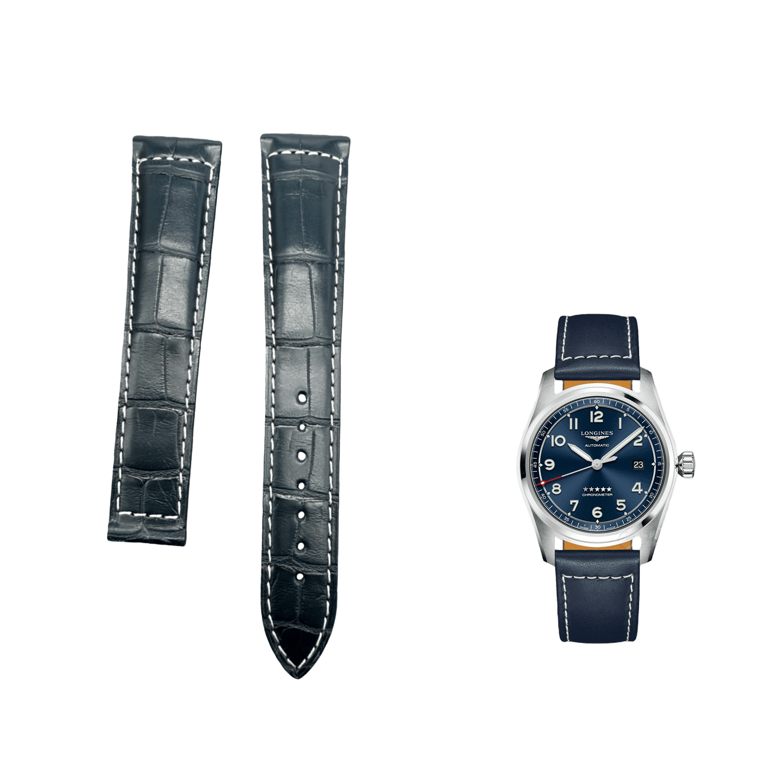 Fits Longines Pioneer L3.810.4.93.0 Deep Blue ALLIGATOR Foldover Handmade Custom Genuine Leather Watch Strap
