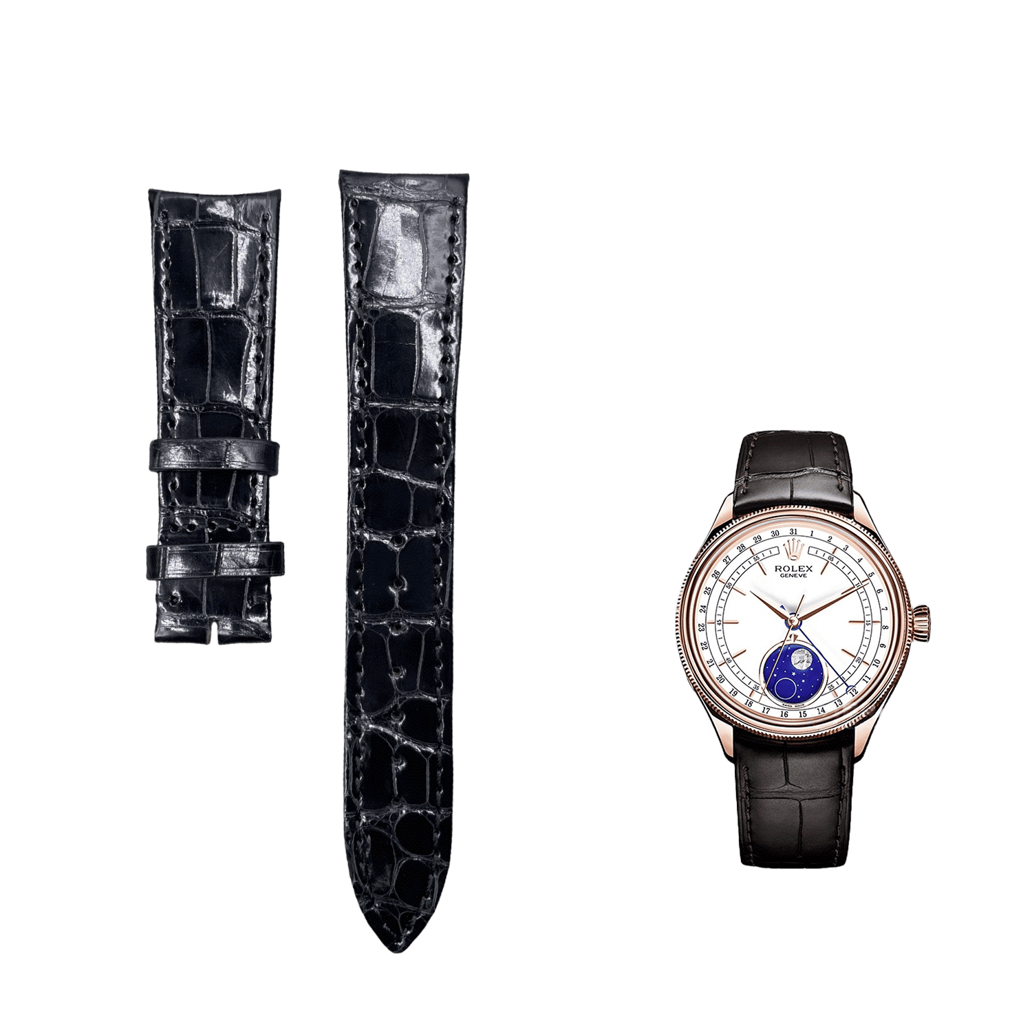 Rolex Cellini Black Polished ALLIGATOR Strap