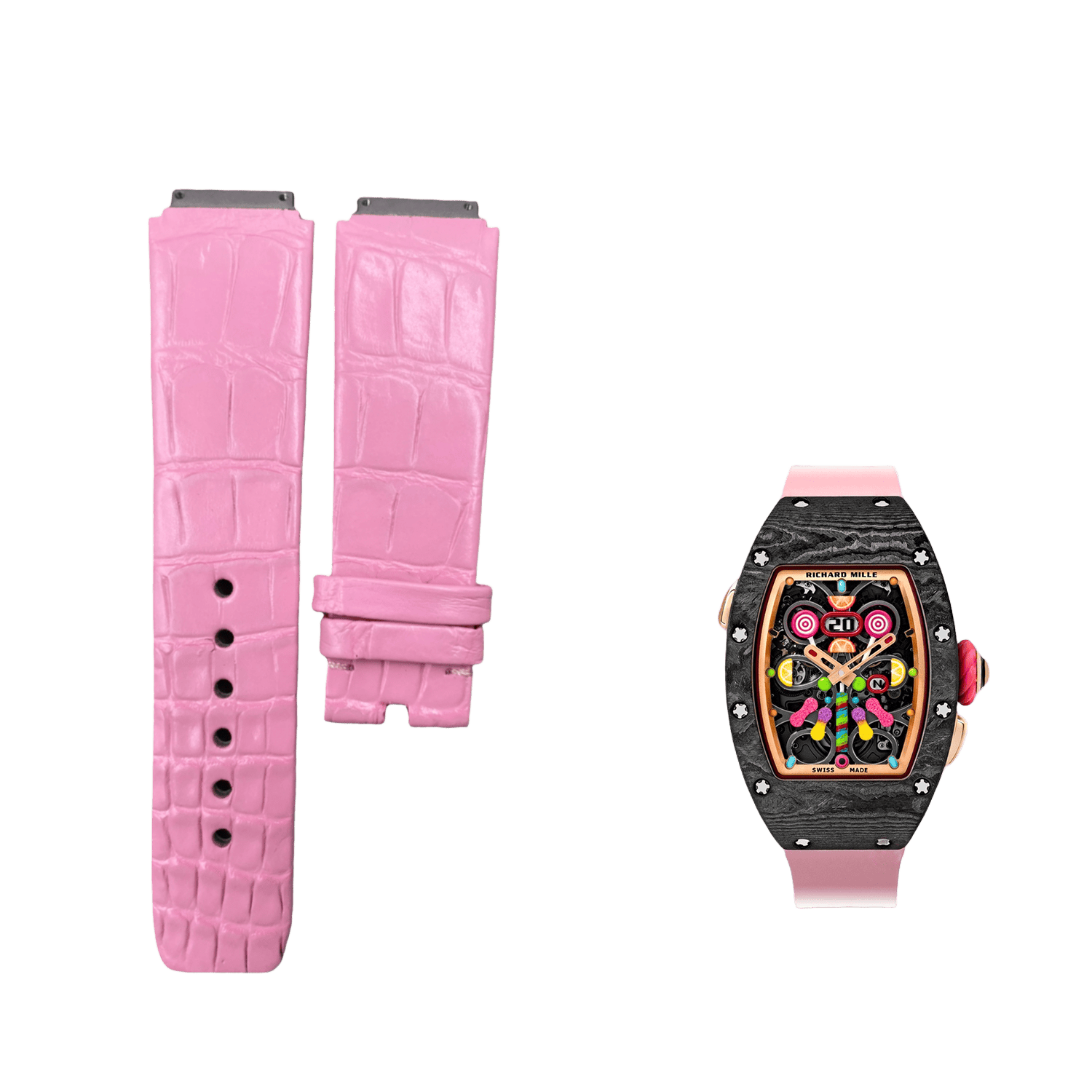 Compatible with Richard Mille Pink Polished ALLIGATOR Strap