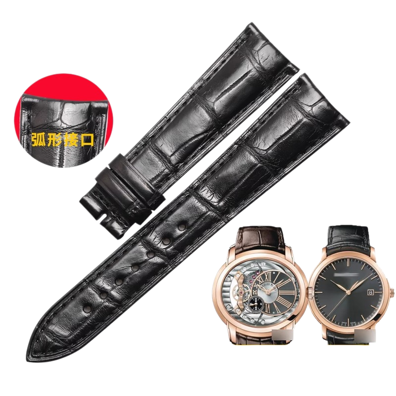 Genuine ALLIGATOR watch strap, replacement for AP Royal Oak Millennium 15350OR.OO.D093CR.01, Jules Audemars 15170OR.OO.A002CR.01curved end, for men
