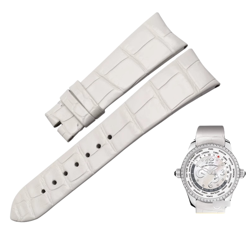 Genuine alligator watch strap, replacement for GP Girard-Perregaux 49860D, curved end, for women