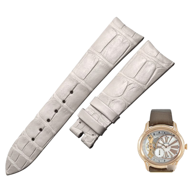 American alligator watch strap, replacement for Audemars Piguet Millenary 77247 women's watch, genuine leather, curved end